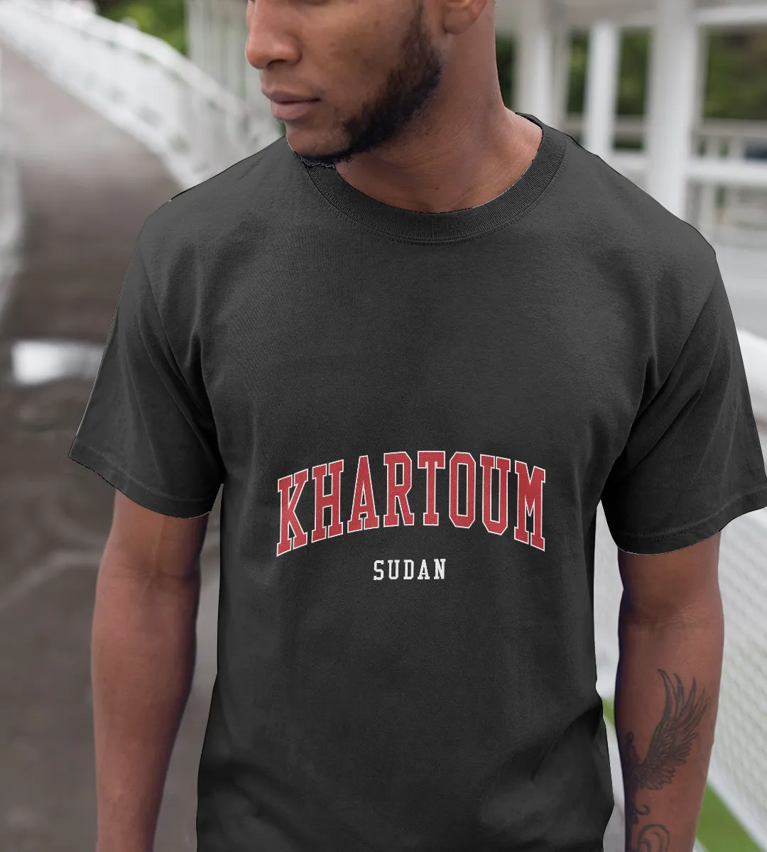 1sttheworld T-Shirt - Denmark Danish Flag Coat Of ArmsKhartoum Sudan College University Style T-Shirt Black A35