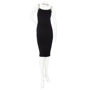 2004 Black Silk and Crystal Strap Halter-Neck Sheath Dress