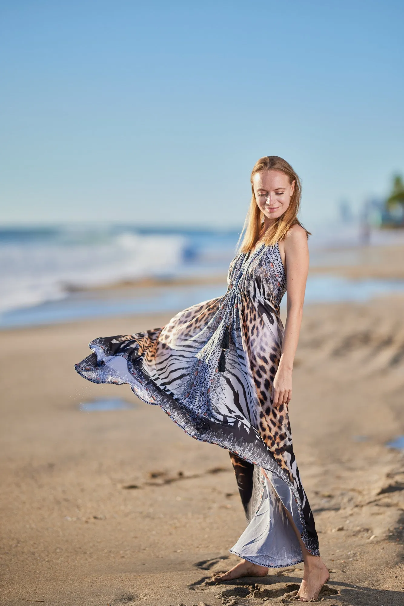 693 Black and white Halter dress