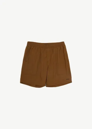 AFENDS Mens Baywatch Liquid Space - Elastic Waist Shorts - Toffee