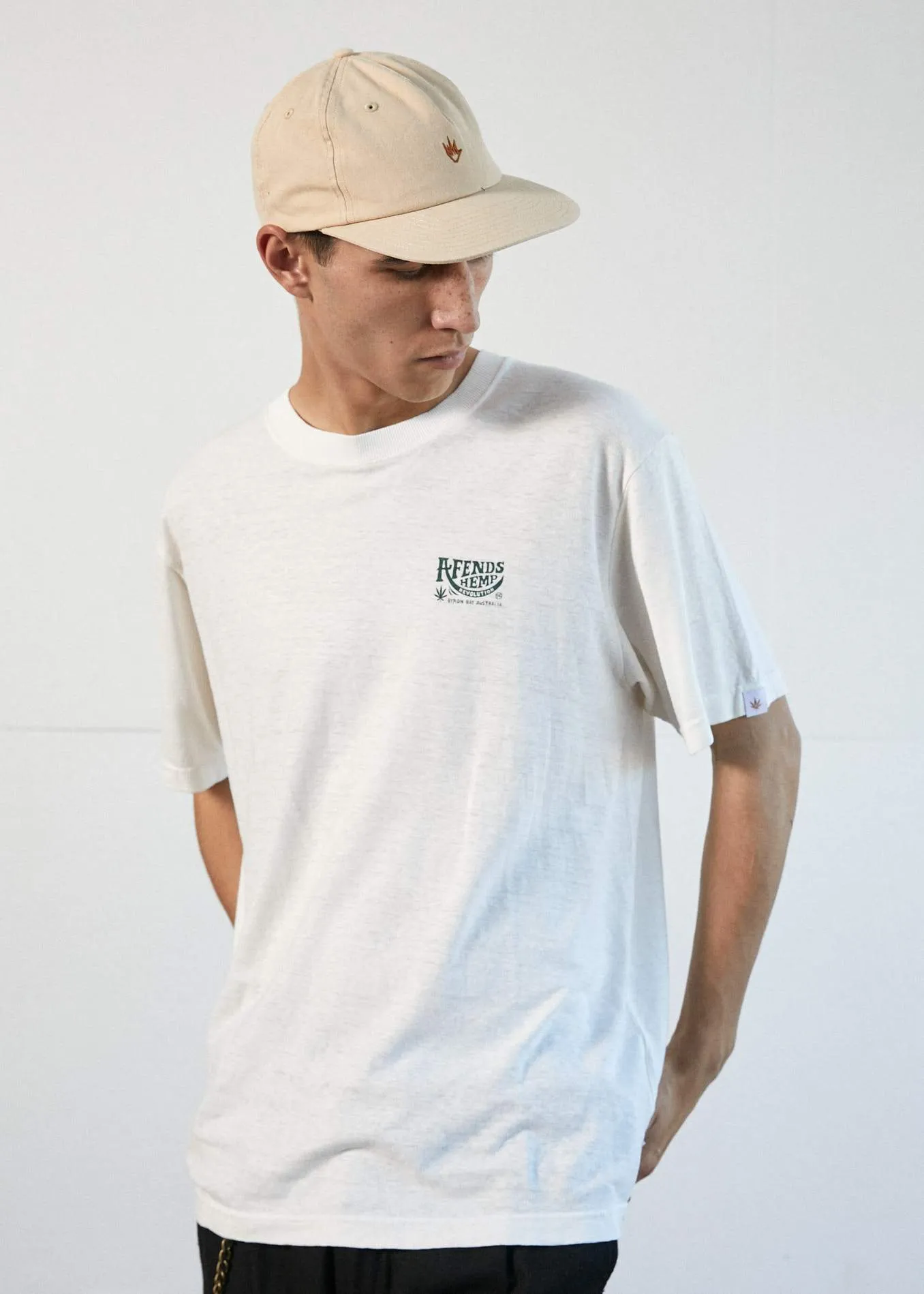 Afends Mens Bugle - Hemp Retro Fit Tee - White