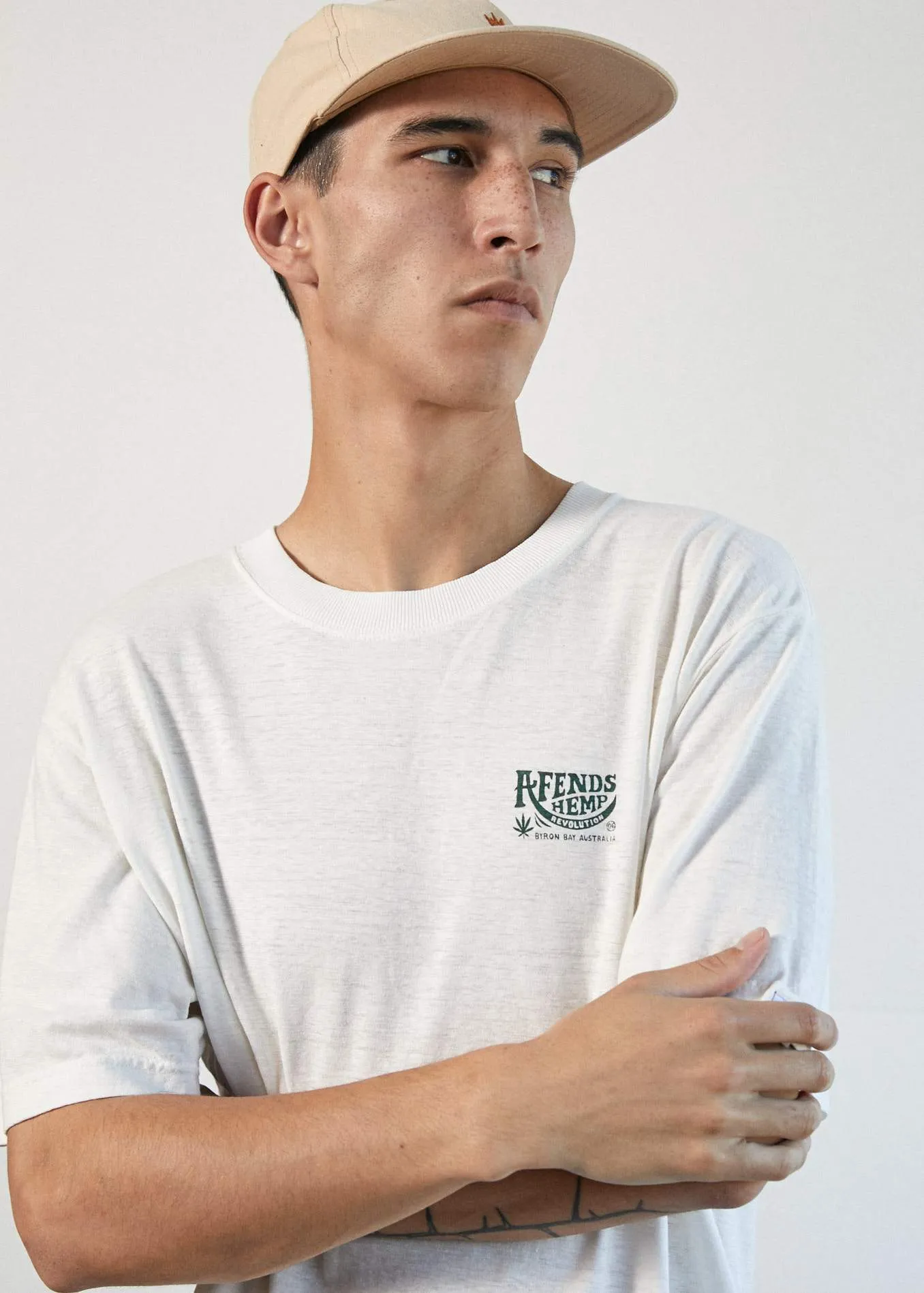 Afends Mens Bugle - Hemp Retro Fit Tee - White