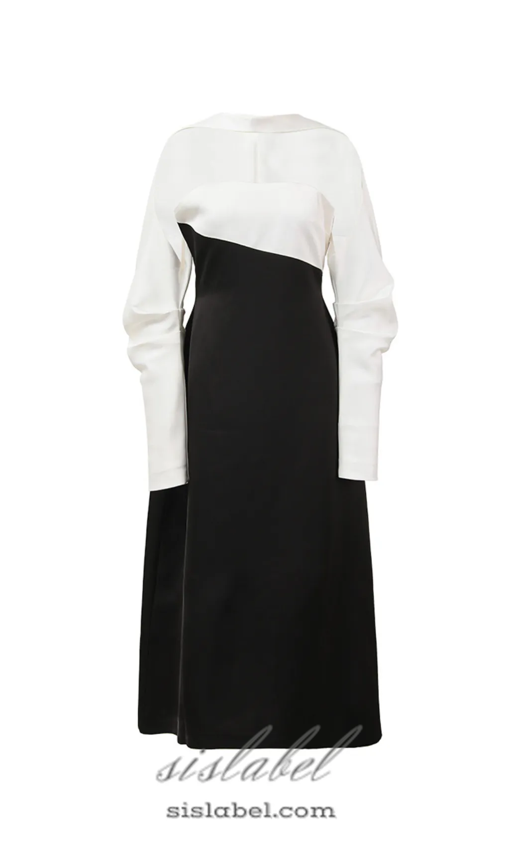 ARLENE BLACK LONG SLEEVED CUT OUT SILK TAFFETA MIDI DRESS