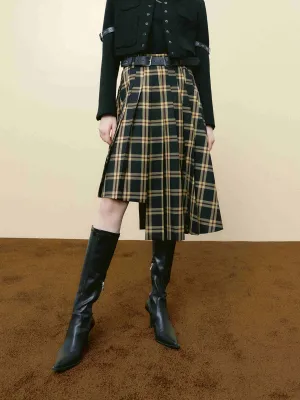 Asymmetric Plaid Skirt