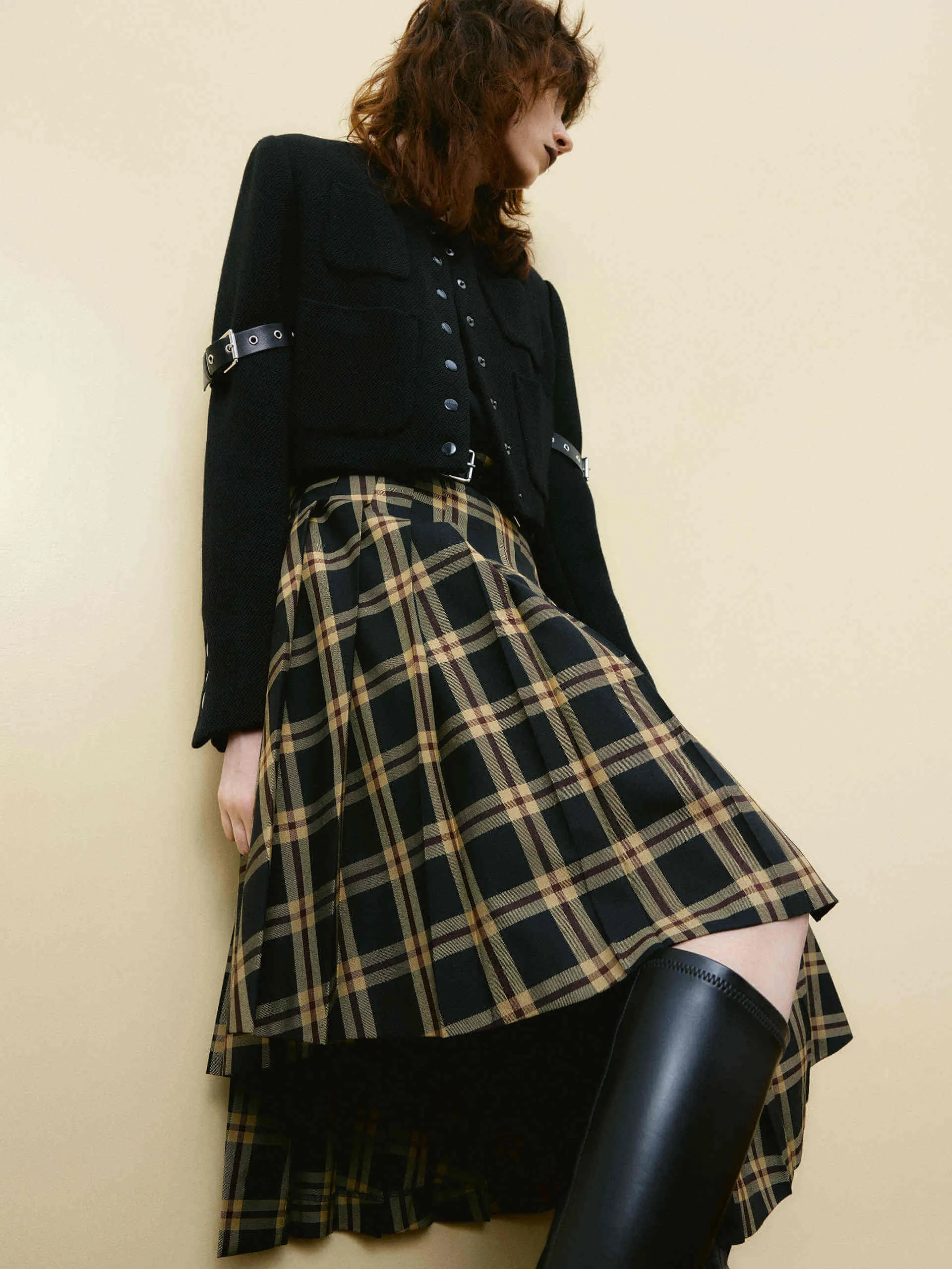 Asymmetric Plaid Skirt