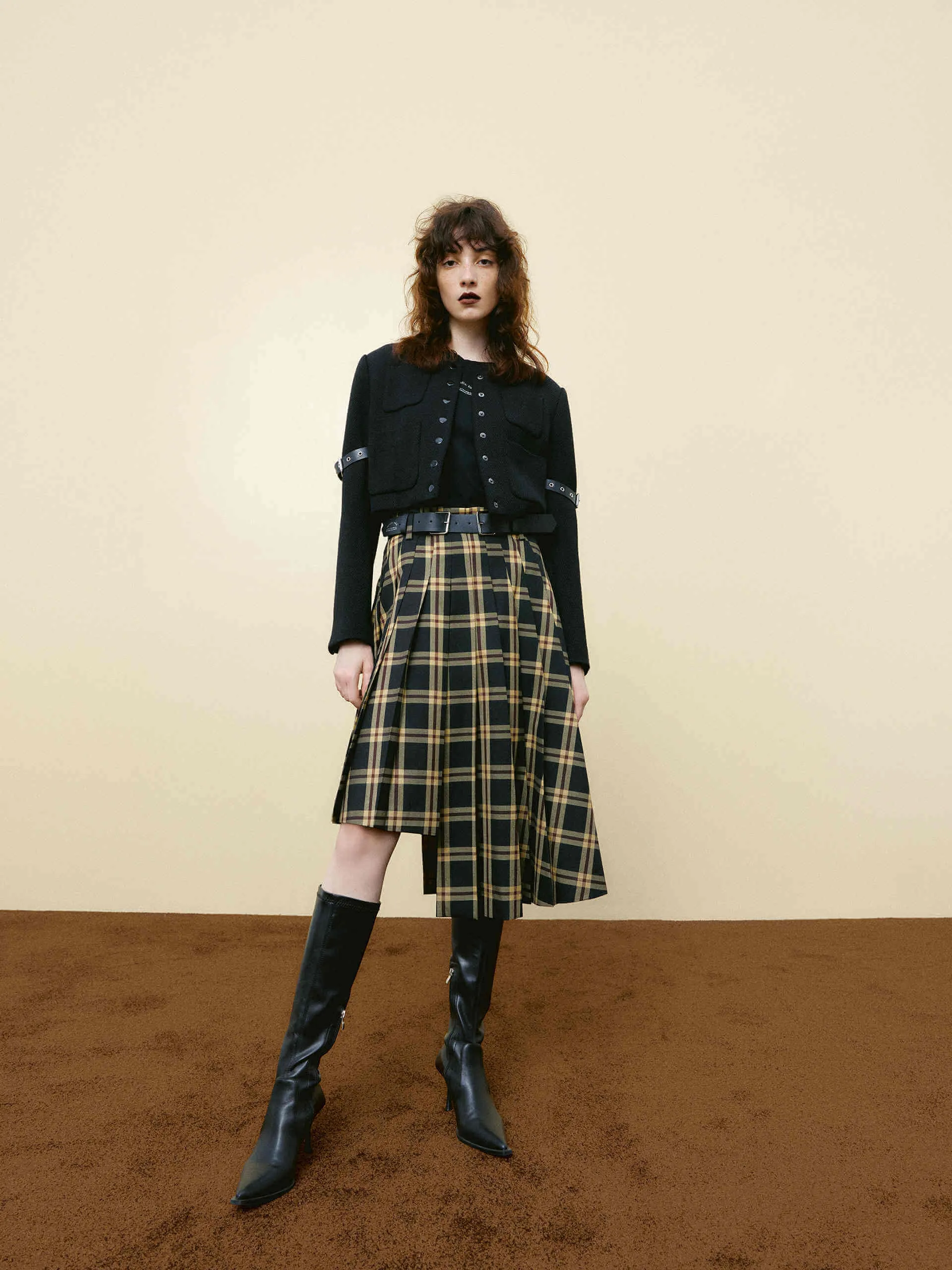 Asymmetric Plaid Skirt