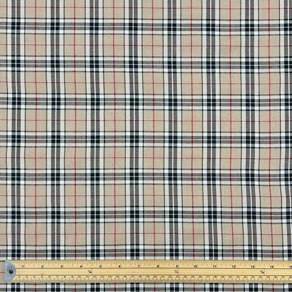 Beige and Black Checkered PolyViscose Tartan Fabric