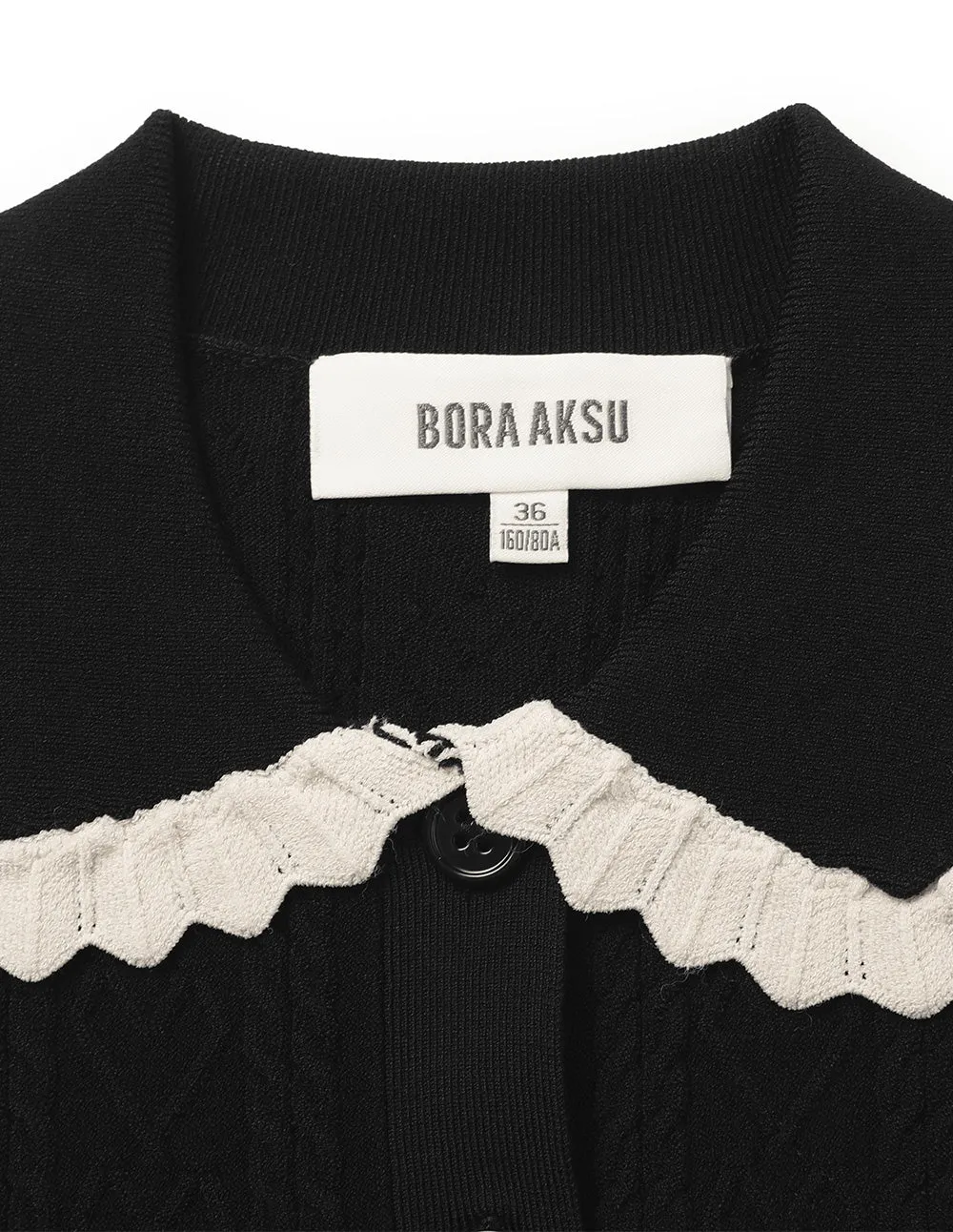 BORA AKSU Contrast Lapel Twisted Ruffles Knit Cardigan