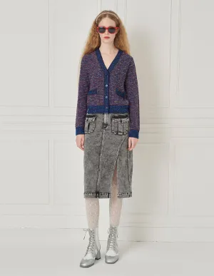 BORA AKSU Imitation Tweed Small Fragrant V-Neck Mixed Color Knitted Cardigan