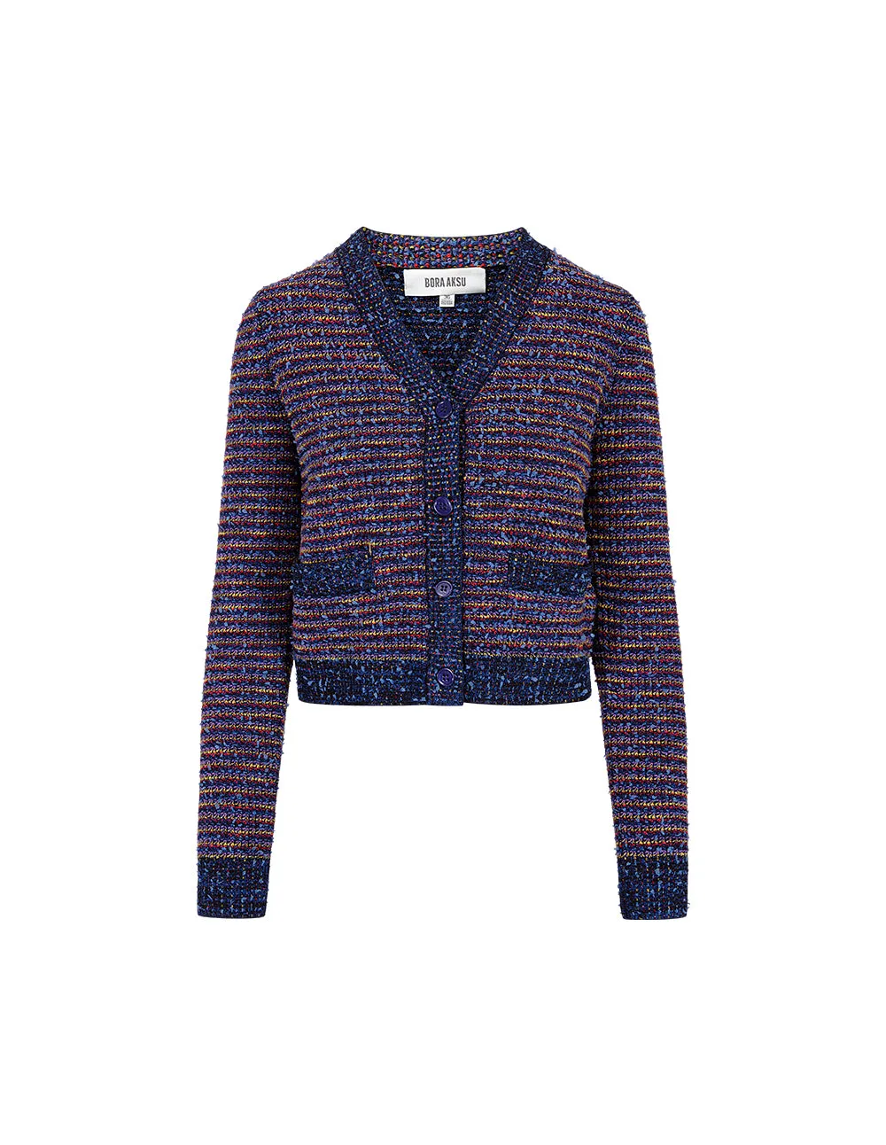 BORA AKSU Imitation Tweed Small Fragrant V-Neck Mixed Color Knitted Cardigan