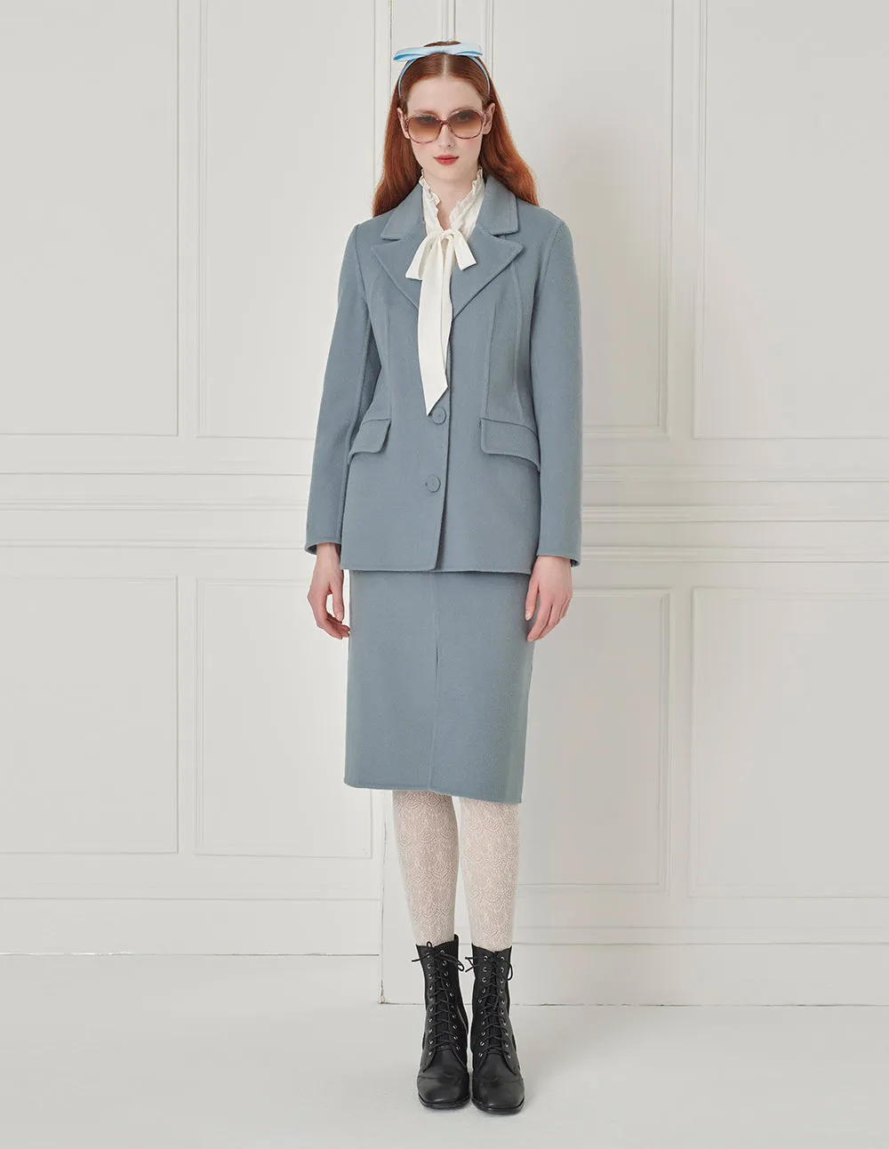 BORA AKSU Lapel Single-Breasted Woolen H-Shaped Blue Coat