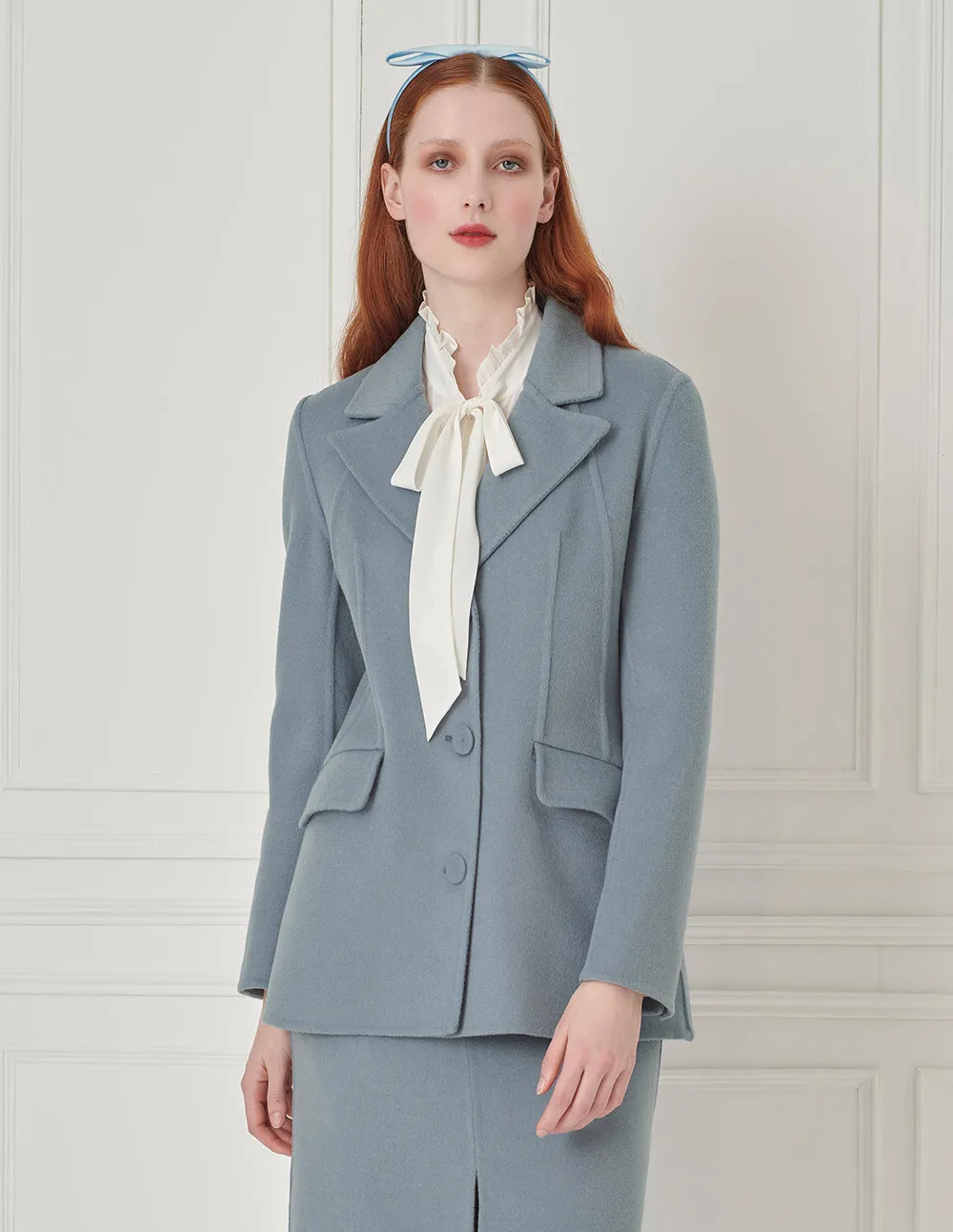 BORA AKSU Lapel Single-Breasted Woolen H-Shaped Blue Coat