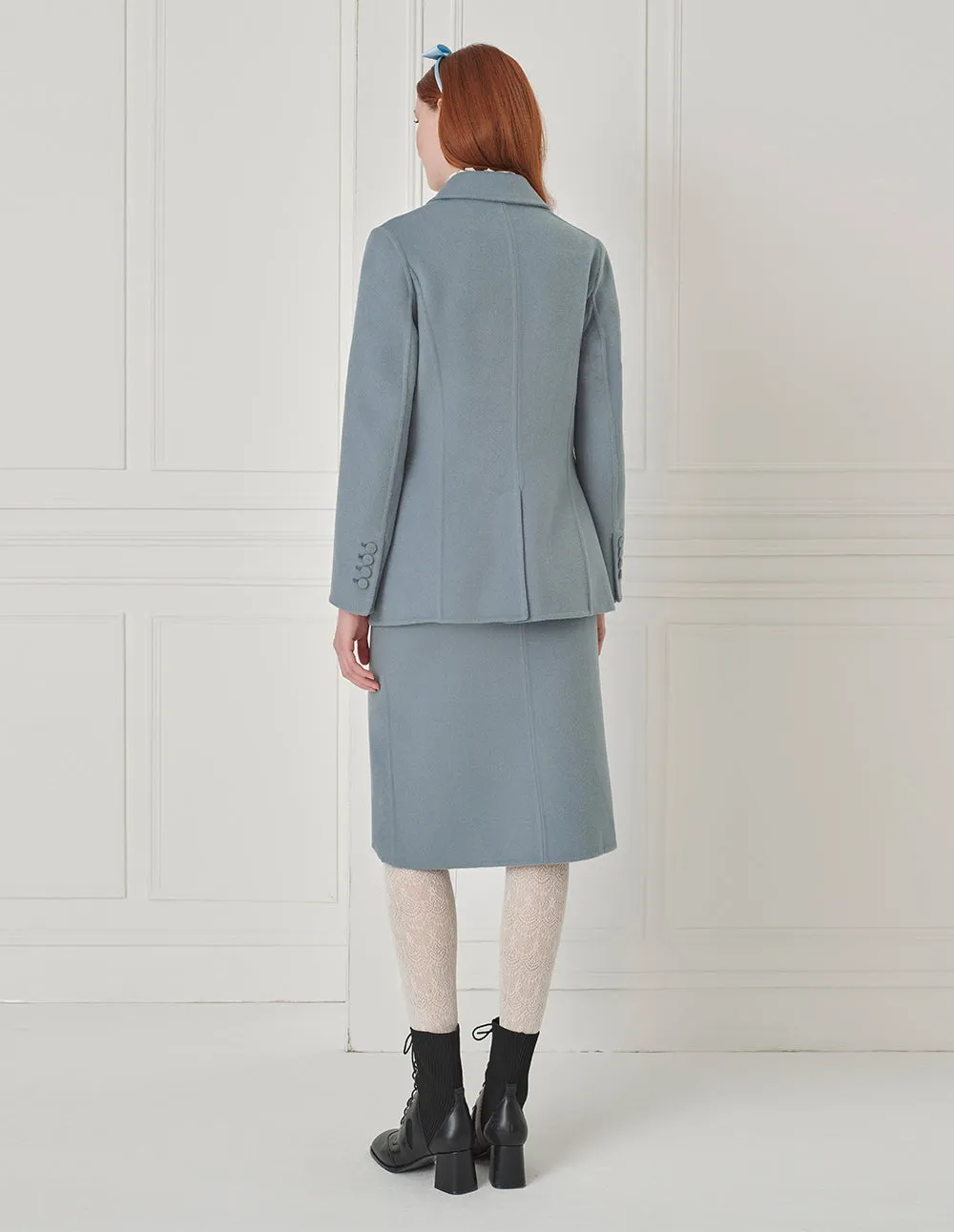 BORA AKSU Lapel Single-Breasted Woolen H-Shaped Blue Coat