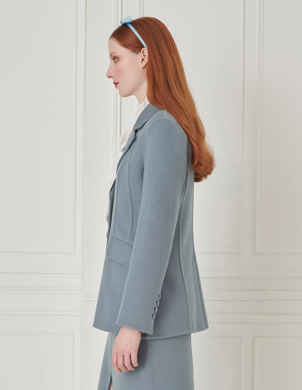 BORA AKSU Lapel Single-Breasted Woolen H-Shaped Blue Coat