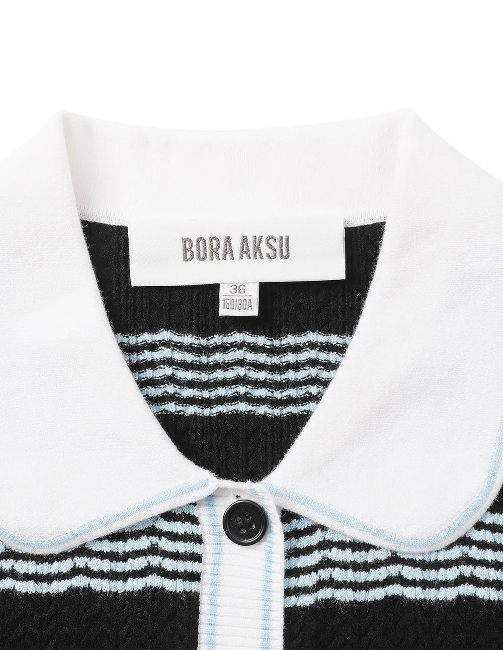 BORA AKSU Striped Peter Pan Collar Short-Sleeved Knitted Cardigan