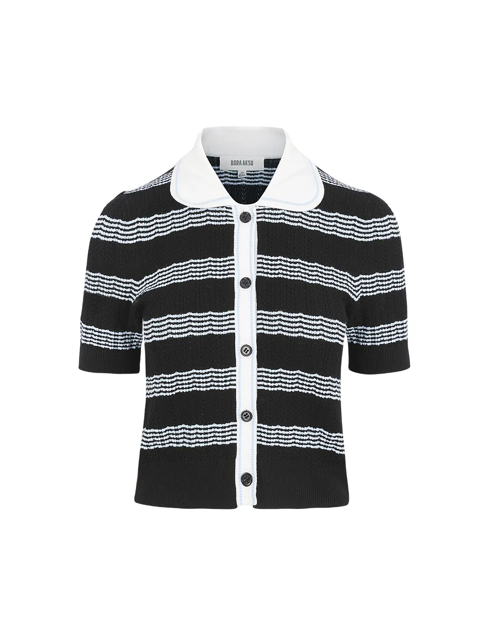 BORA AKSU Striped Peter Pan Collar Short-Sleeved Knitted Cardigan