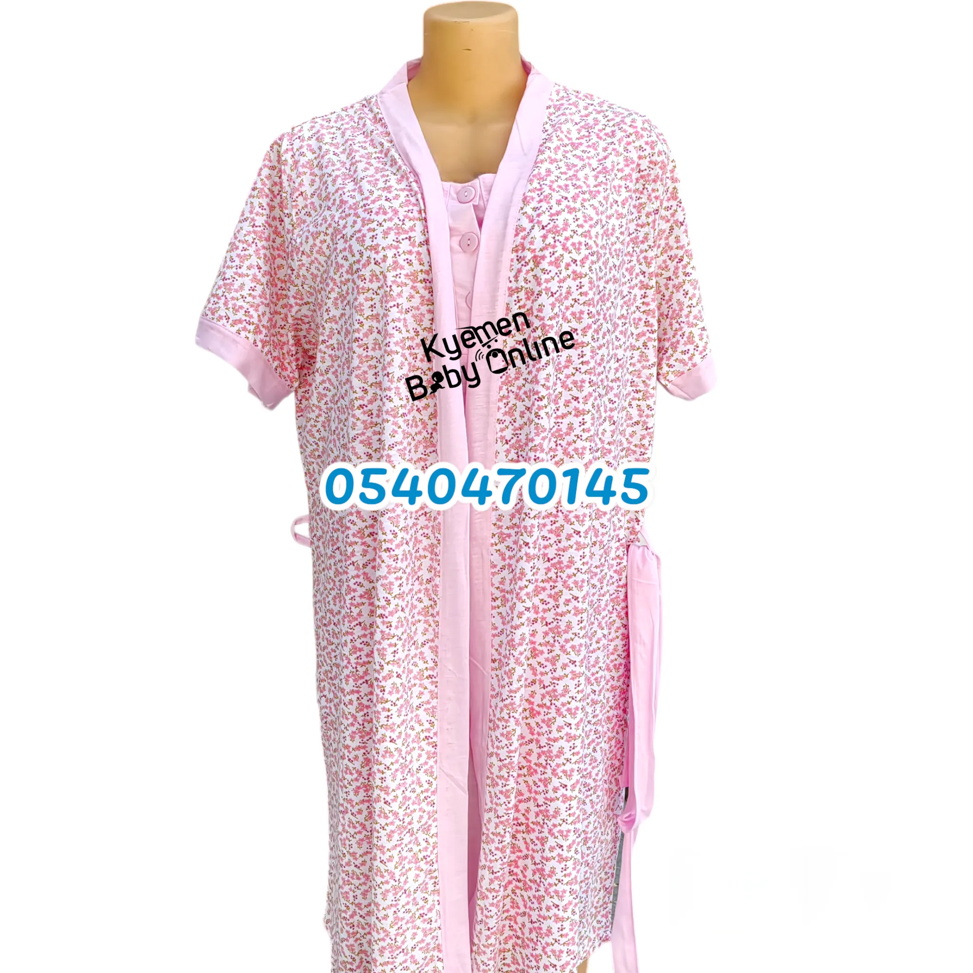 Breastfeeding Night Gown with coat Pink (Stars)