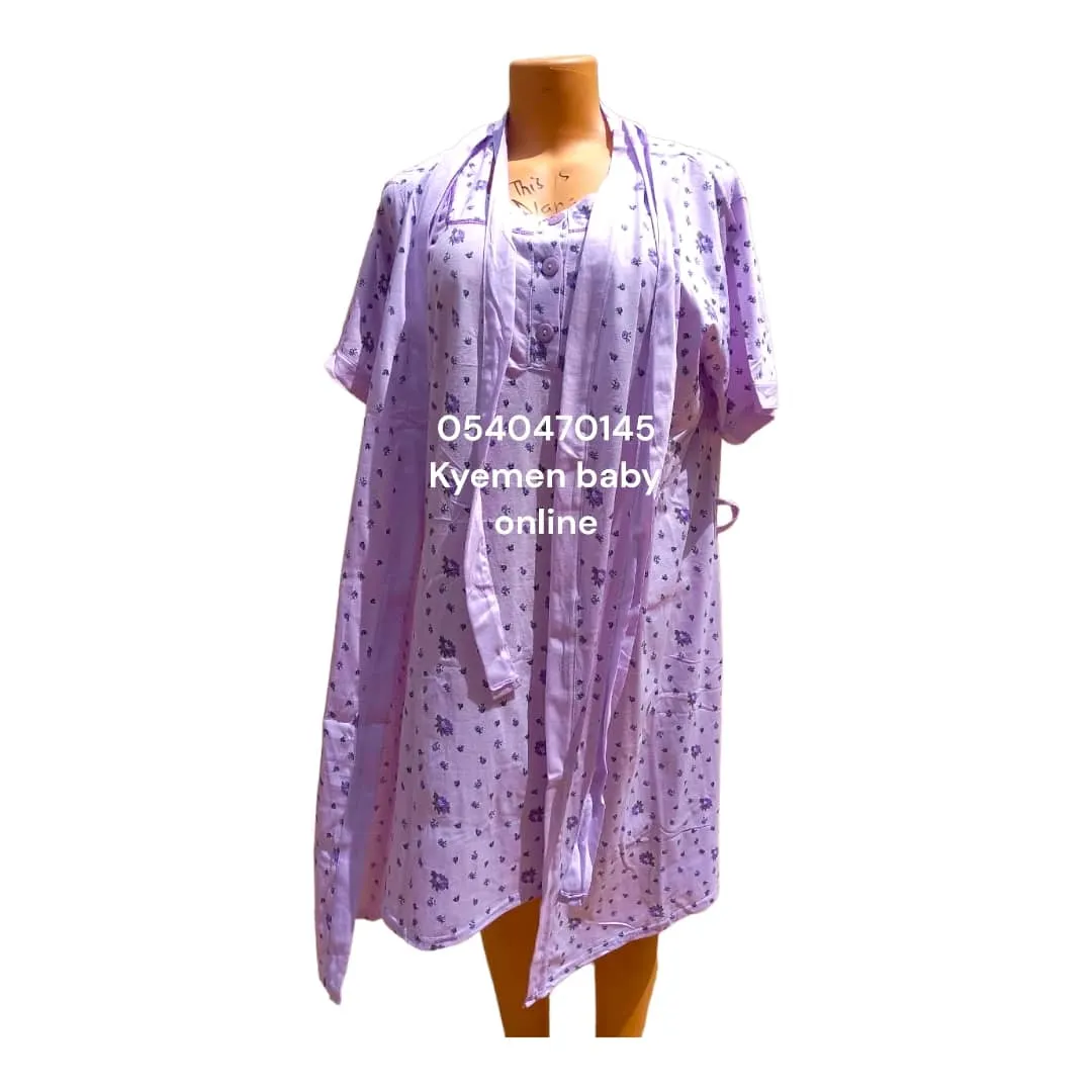 Breastfeeding Night Gown with coat/ Purple with Green Flowers(Yimiasha)