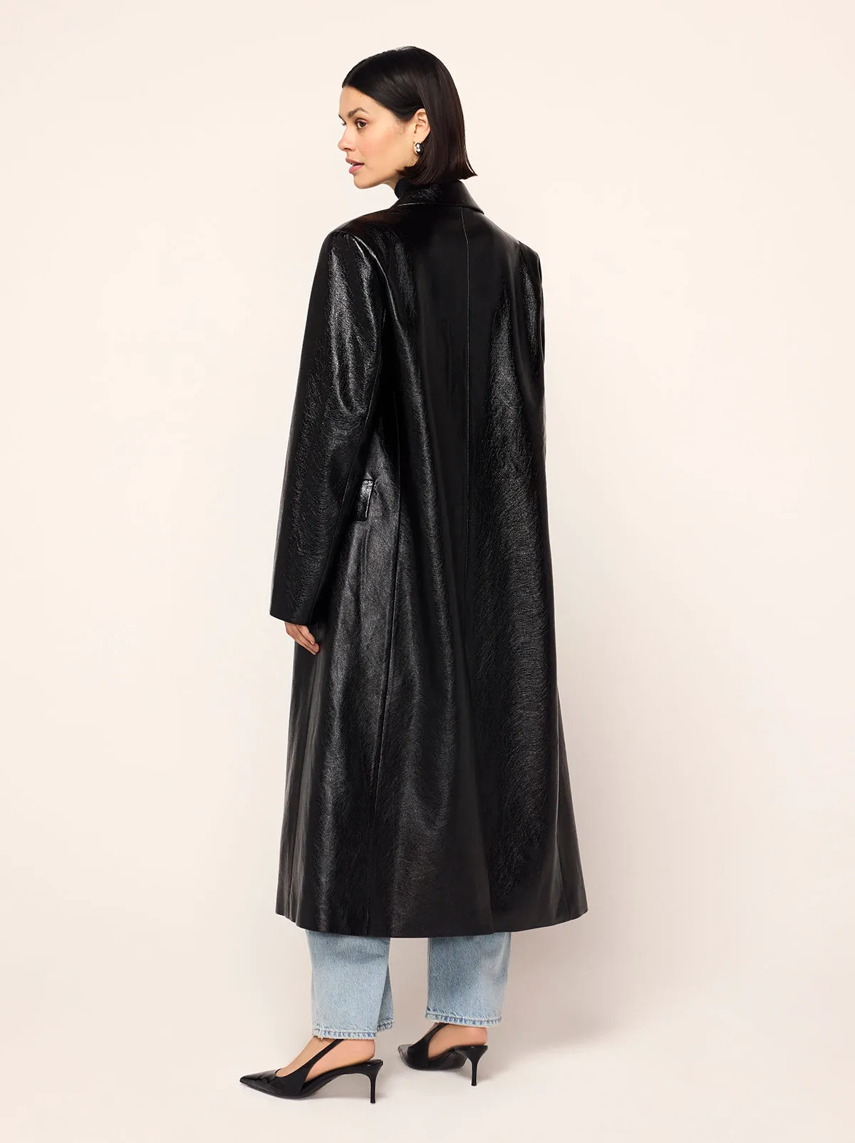 Brogan Oversized Black Embroidered Vinyl Coat