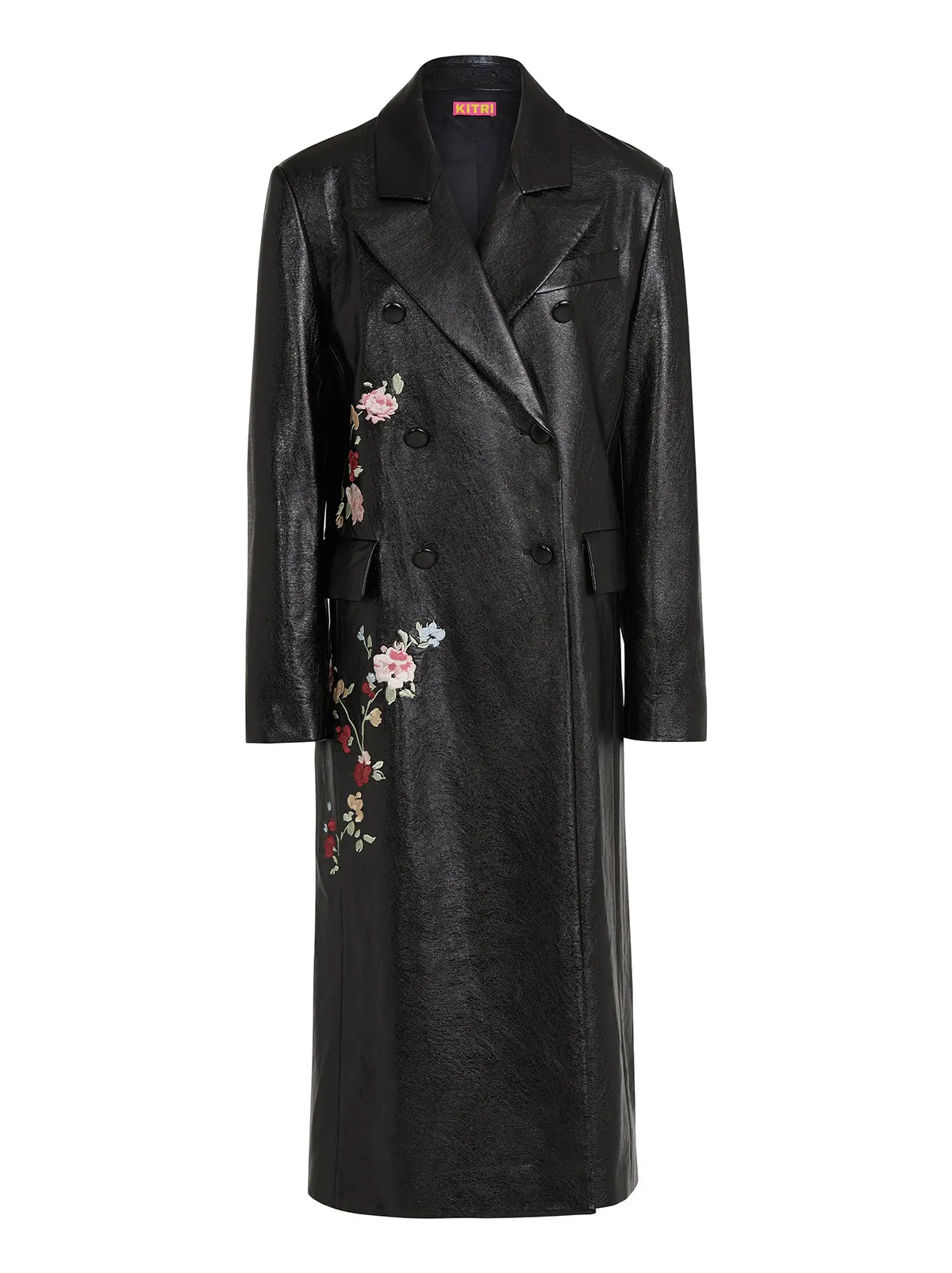 Brogan Oversized Black Embroidered Vinyl Coat