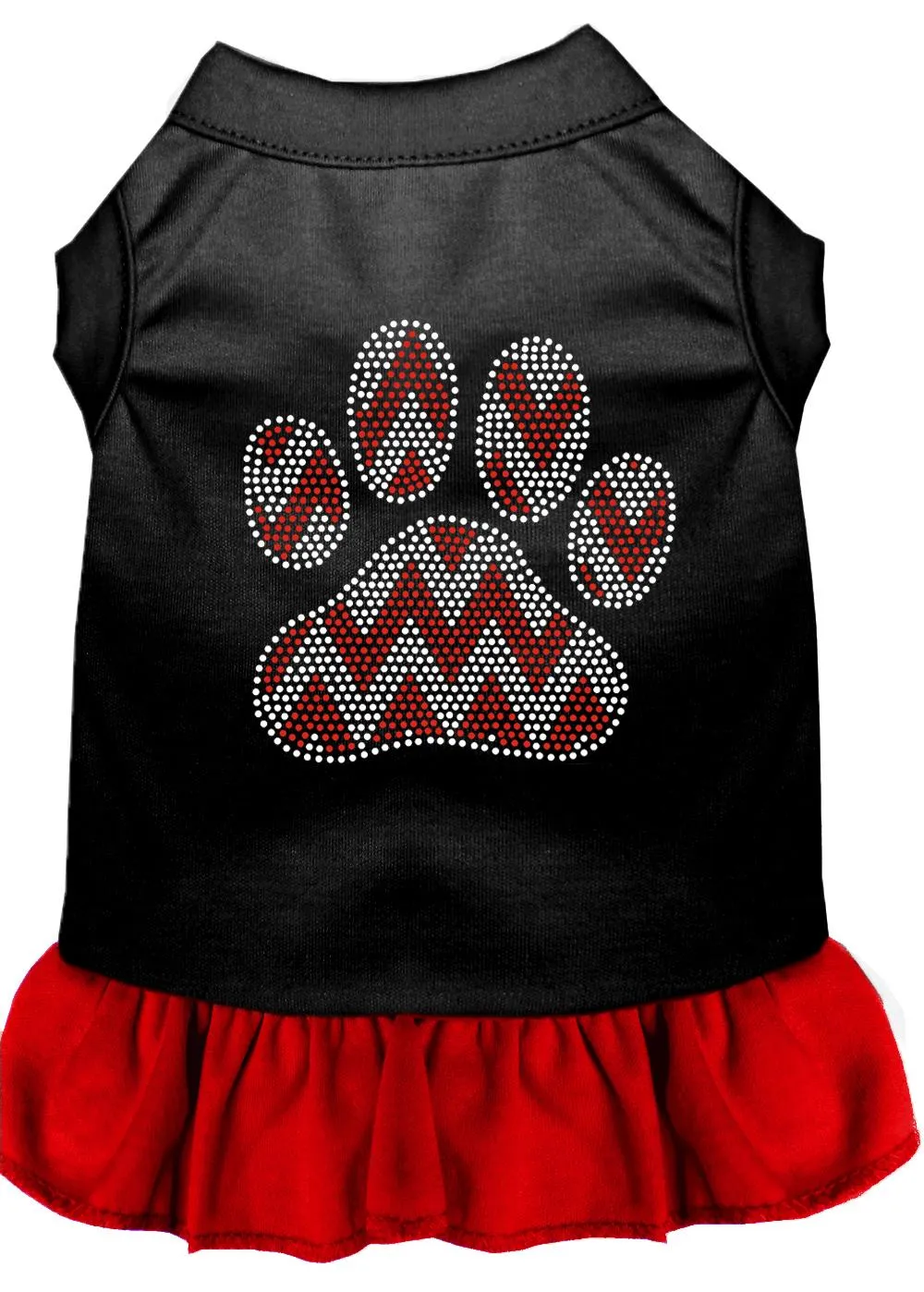 Candy Cane Chevron Paw Rhinestone Dog Dress Black With Red Sm (10)