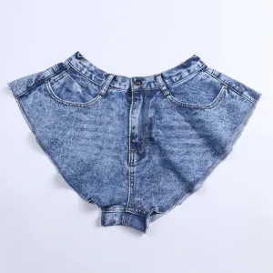 Casual Denim Shorts Skirts High Waist Ruffle Hem Loose Ruched Short Pants Female Fashion Clothing Spring