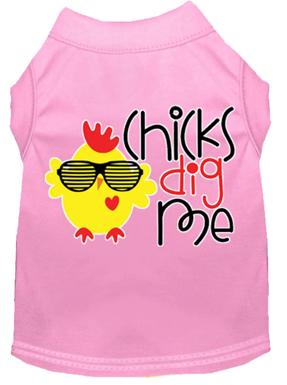 Chicks Dig Me Screen Print Dog Shirt Light Pink Sm