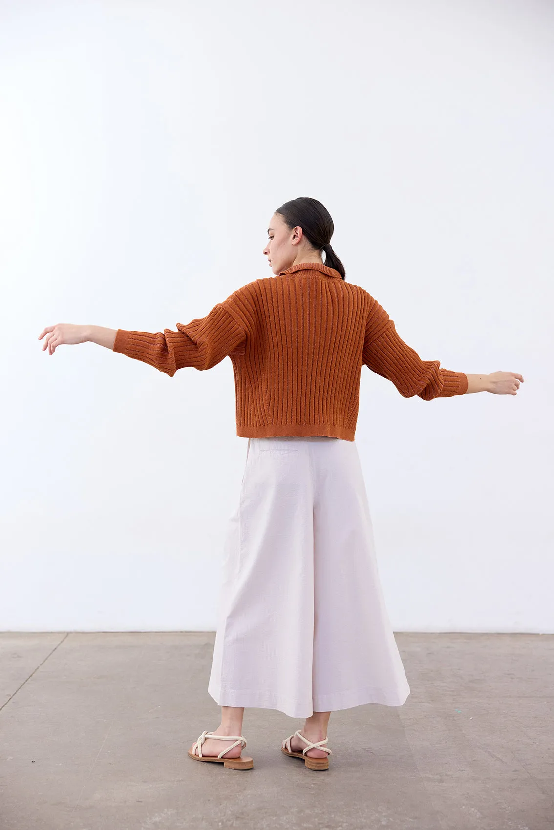 Collared Ribbed Cotton Cardigan - Zapallo