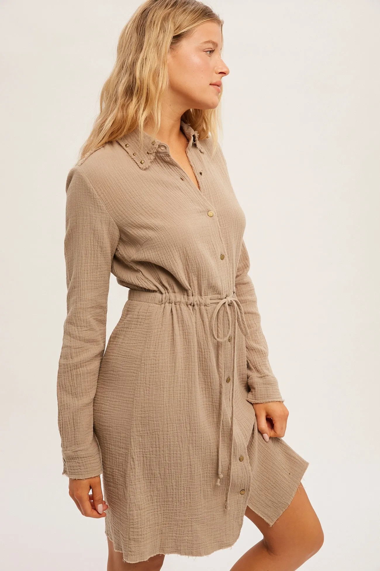 Cotton Gauze Shirt Dress Style 2442 in Ash Olive