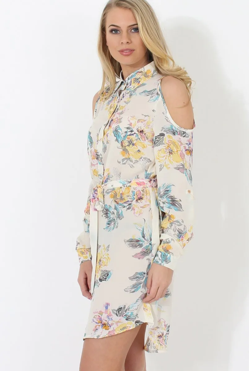 Cream Floral Shirt Dress - Nicola