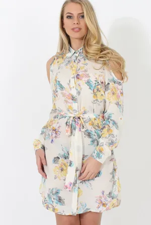 Cream Floral Shirt Dress - Nicola