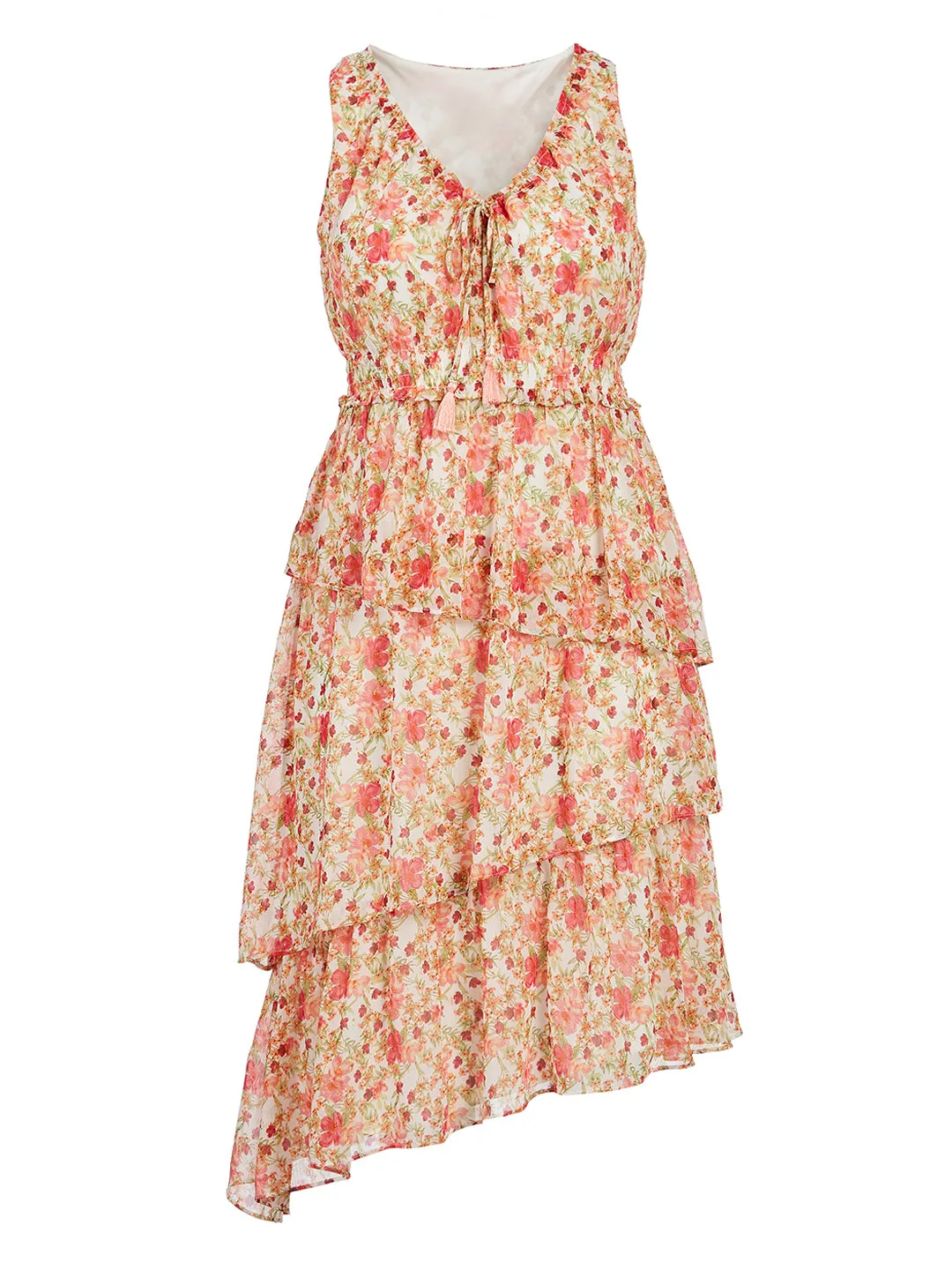 Ditsy Floral Print Sleeveless Midi Dress with Ruffles