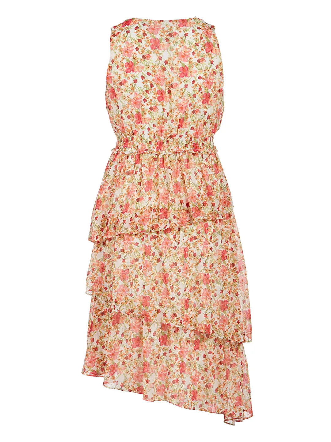 Ditsy Floral Print Sleeveless Midi Dress with Ruffles