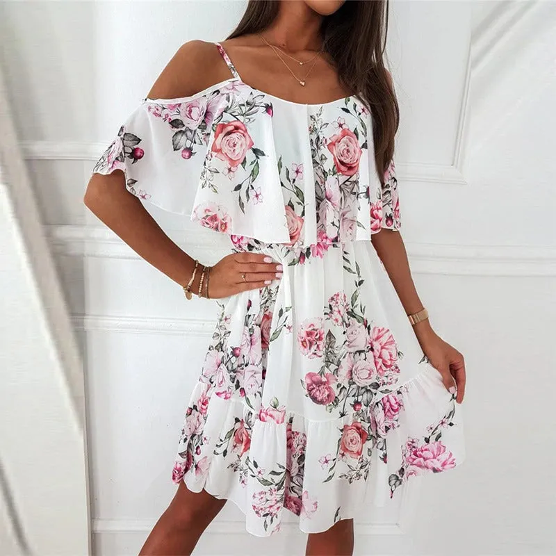 Elegant Spaghetti Strap Floral Dresses