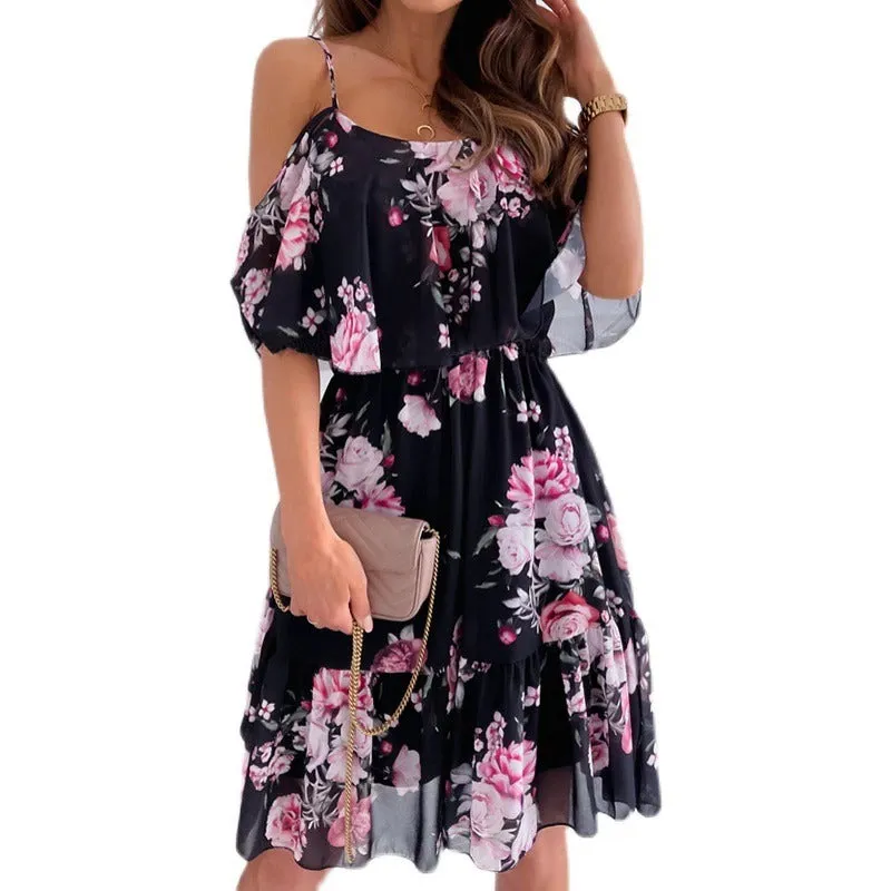 Elegant Spaghetti Strap Floral Dresses