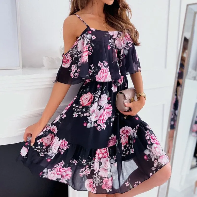 Elegant Spaghetti Strap Floral Dresses