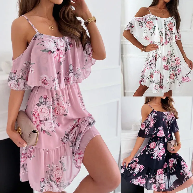 Elegant Spaghetti Strap Floral Dresses