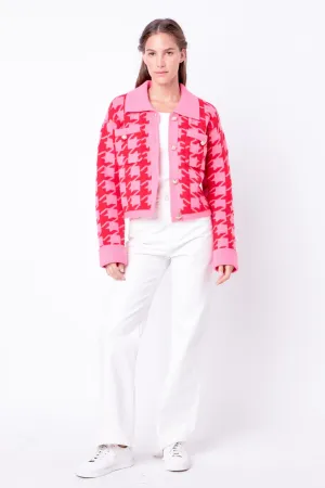 English Factory - Houndstooth Collared Cardigan- Sale