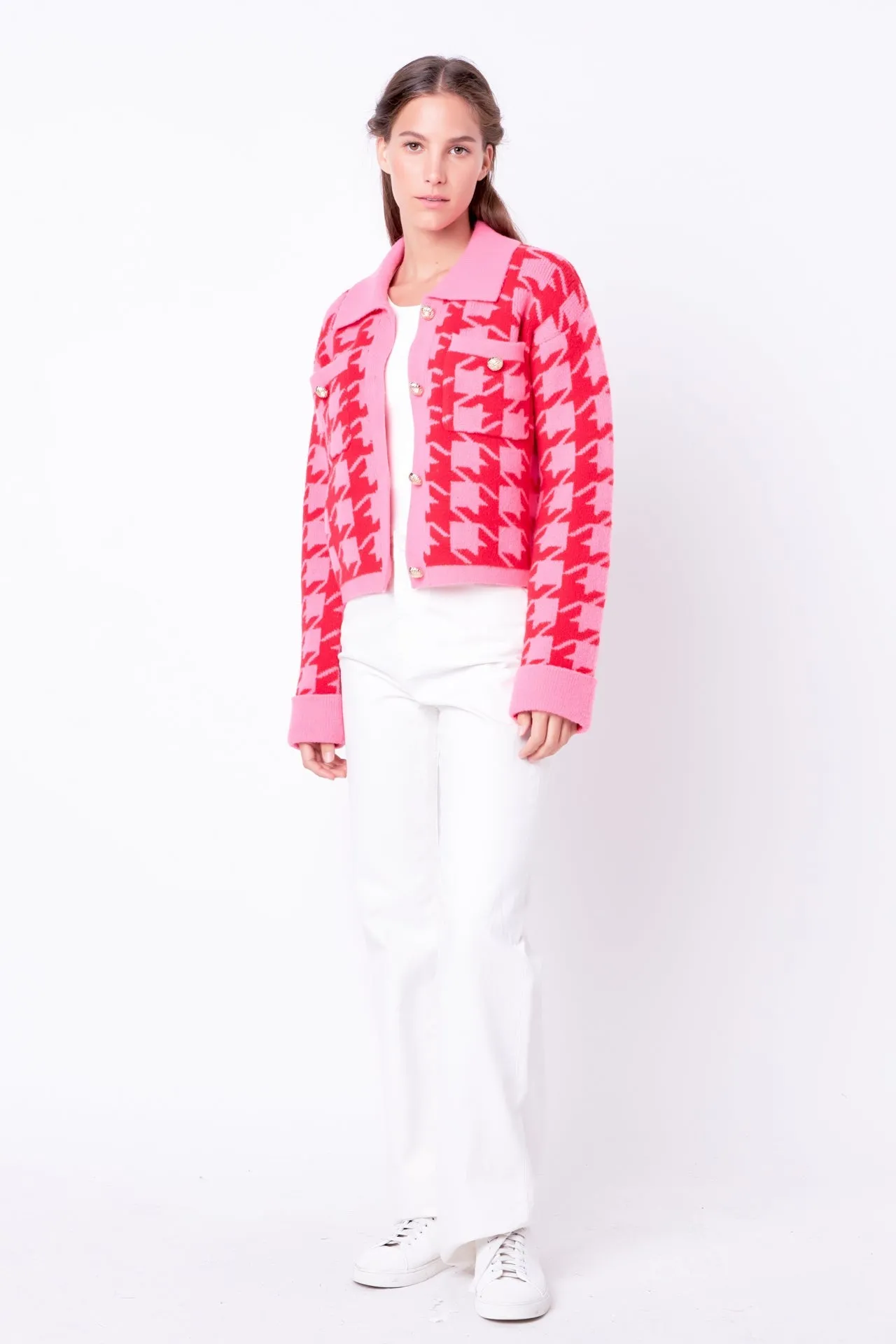 English Factory - Houndstooth Collared Cardigan- Sale