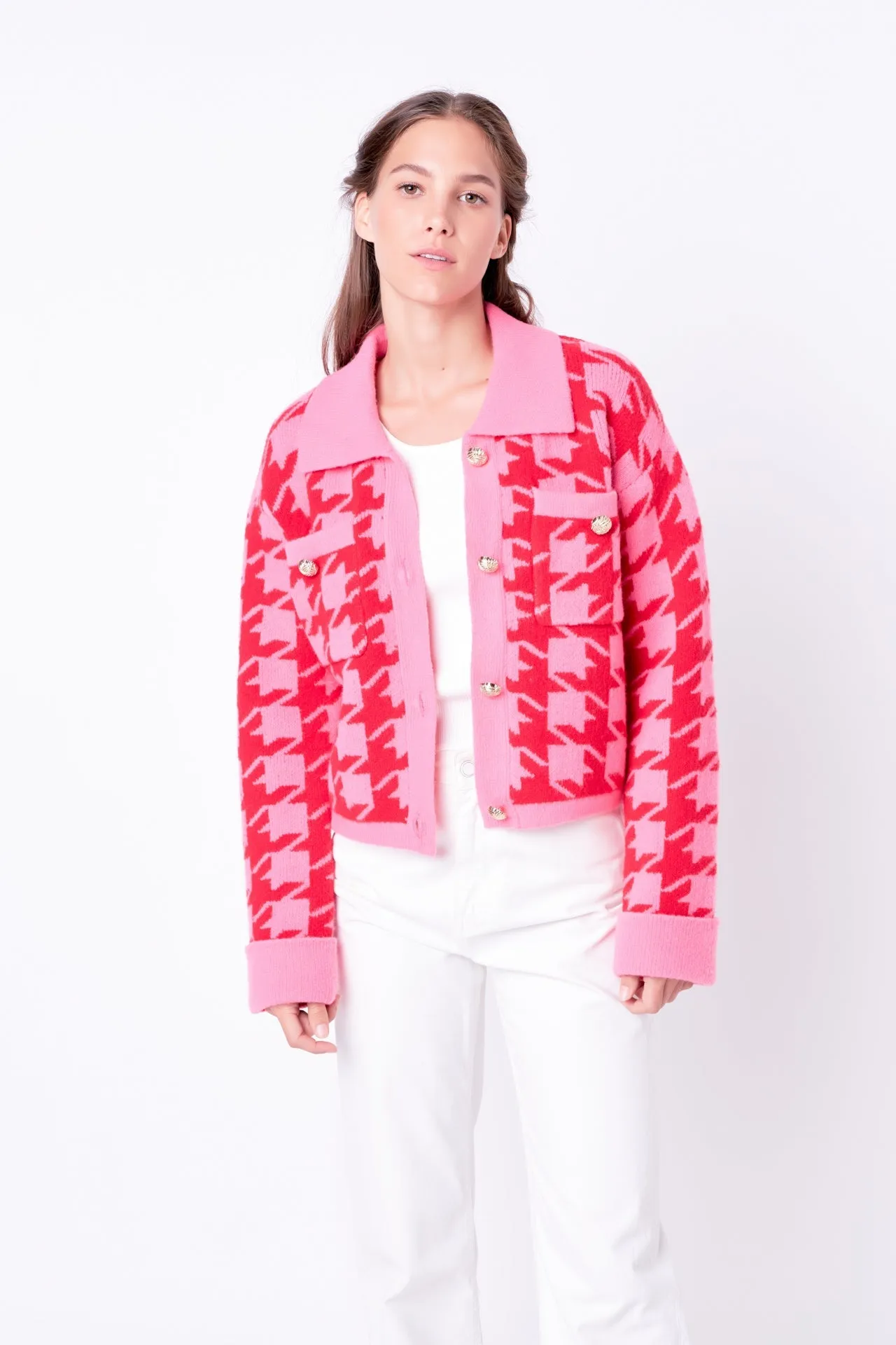 English Factory - Houndstooth Collared Cardigan- Sale