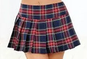 Escante Long Pleated Zipper Side School Girl Skirt Red Plaid