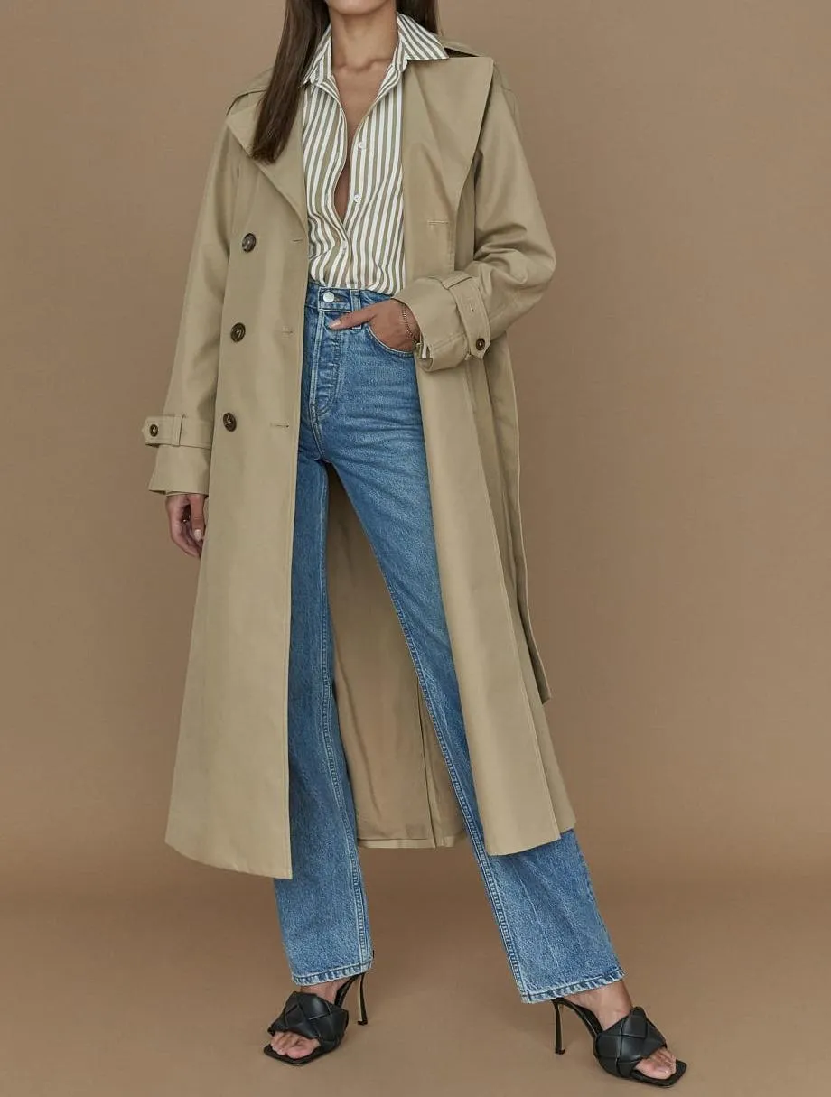 Fall Classic Double-Breasted Large Collared Slimming Extended Trench Coat