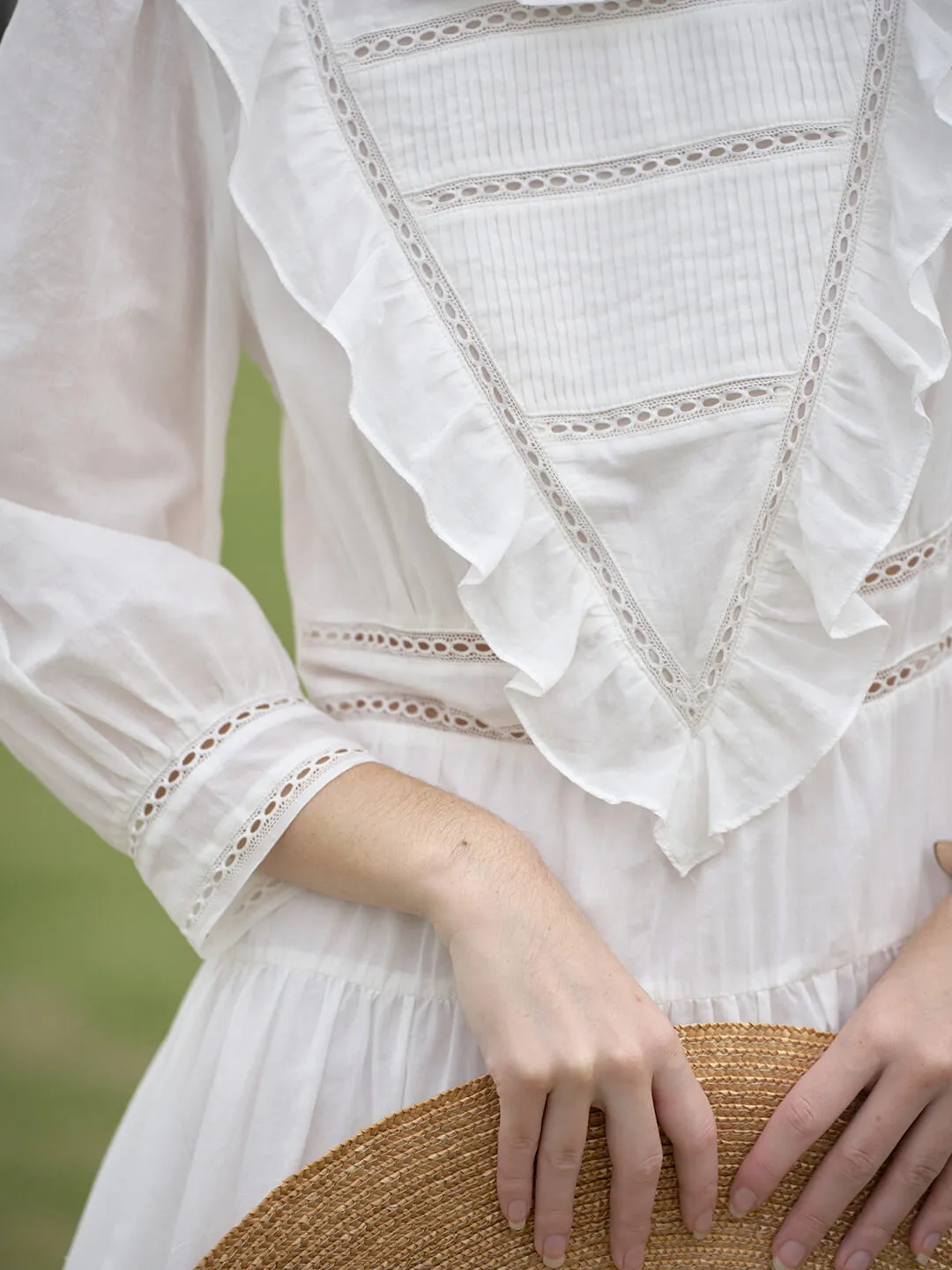 【Final Sale】Lucille Victorian Long Sleeve White Dress