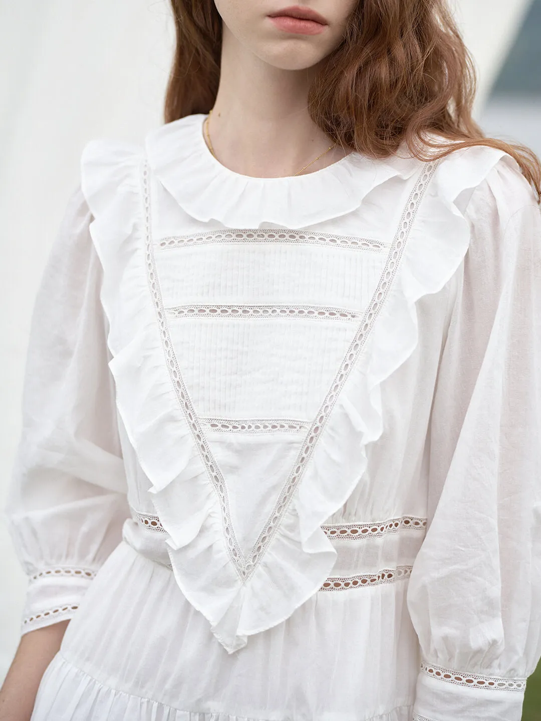 【Final Sale】Lucille Victorian Long Sleeve White Dress