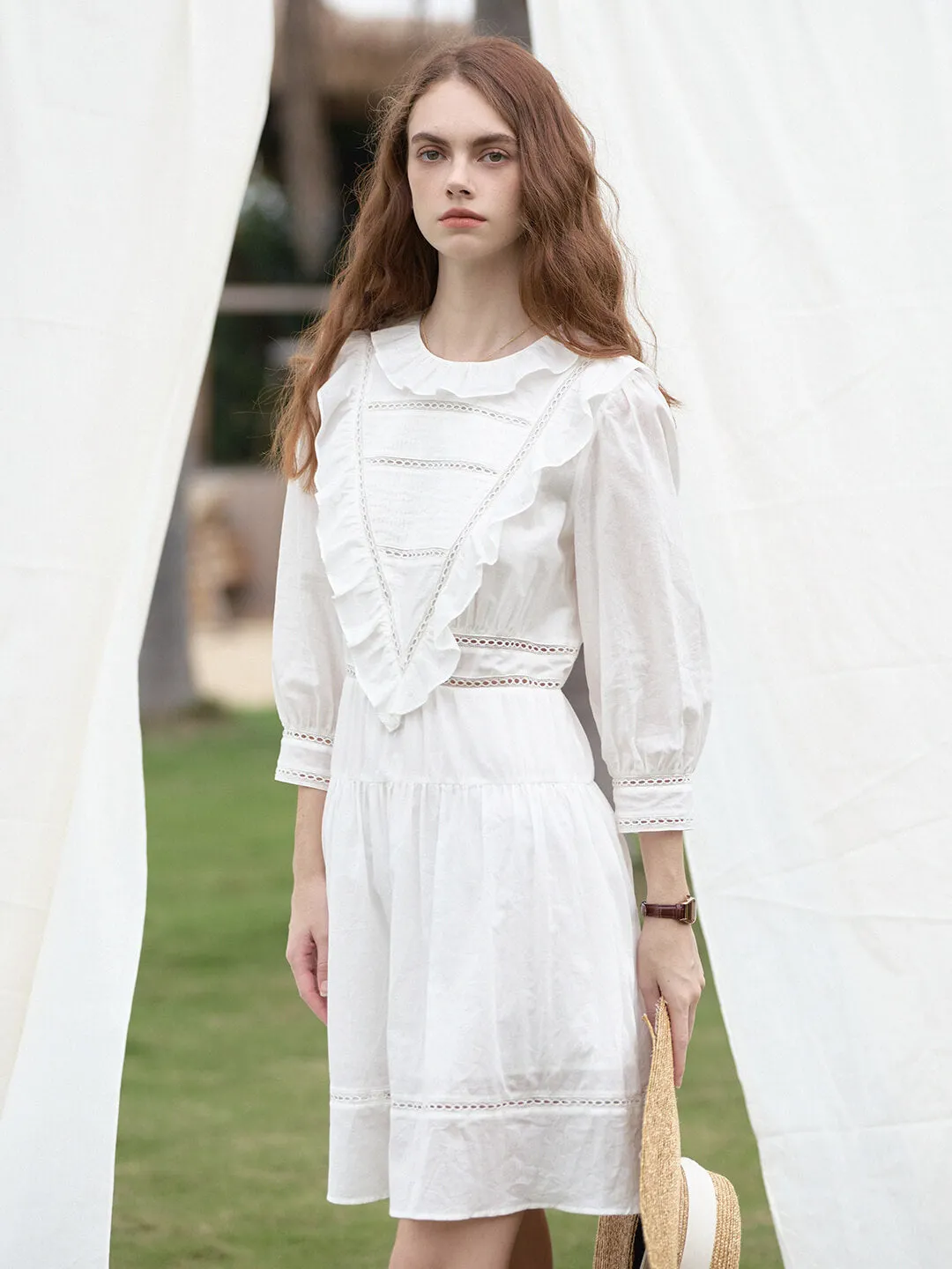 【Final Sale】Lucille Victorian Long Sleeve White Dress