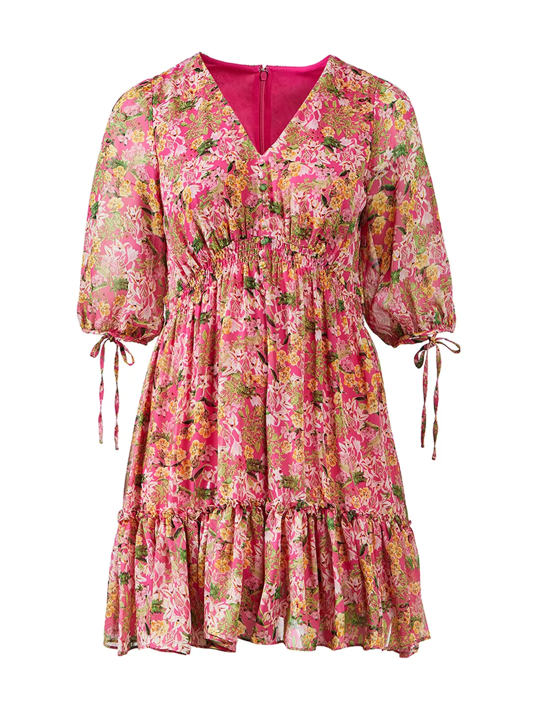 Floral Button Smocked Waist Dress