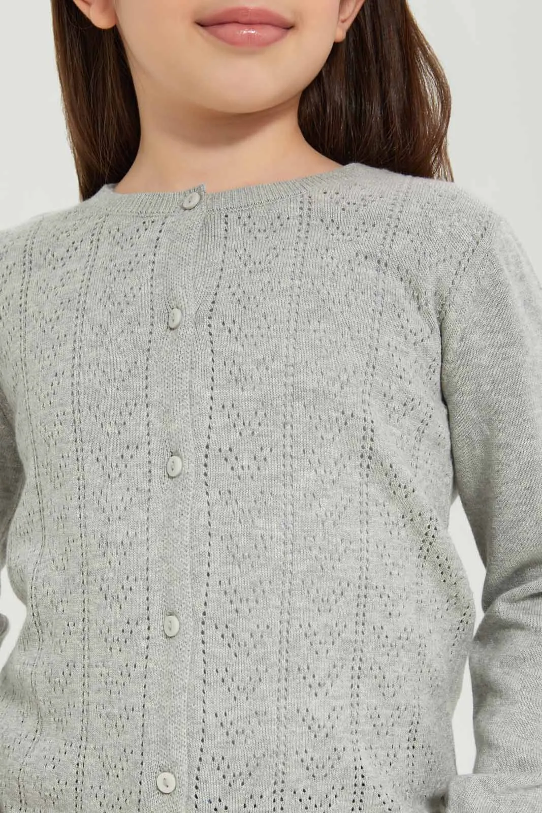 Girls Grey Jacquard Cardigan