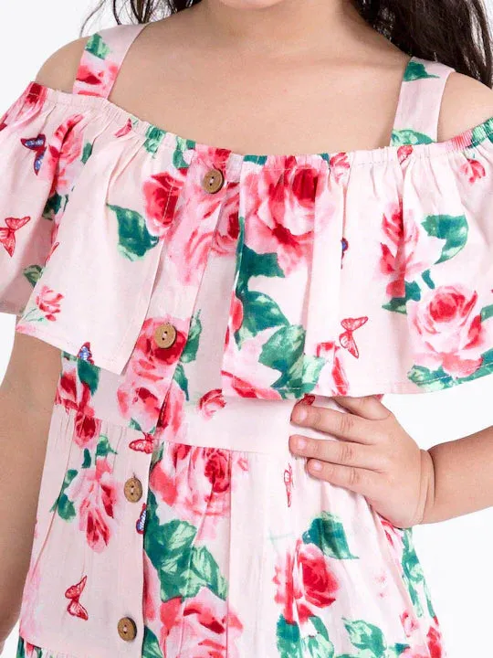 Girls Multicoloured Floral Off-Shoulder Midi Dress - Ps Peaches