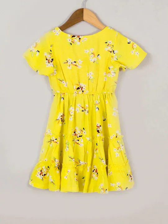 Girls Yellow Floral Dress - Ps Peaches