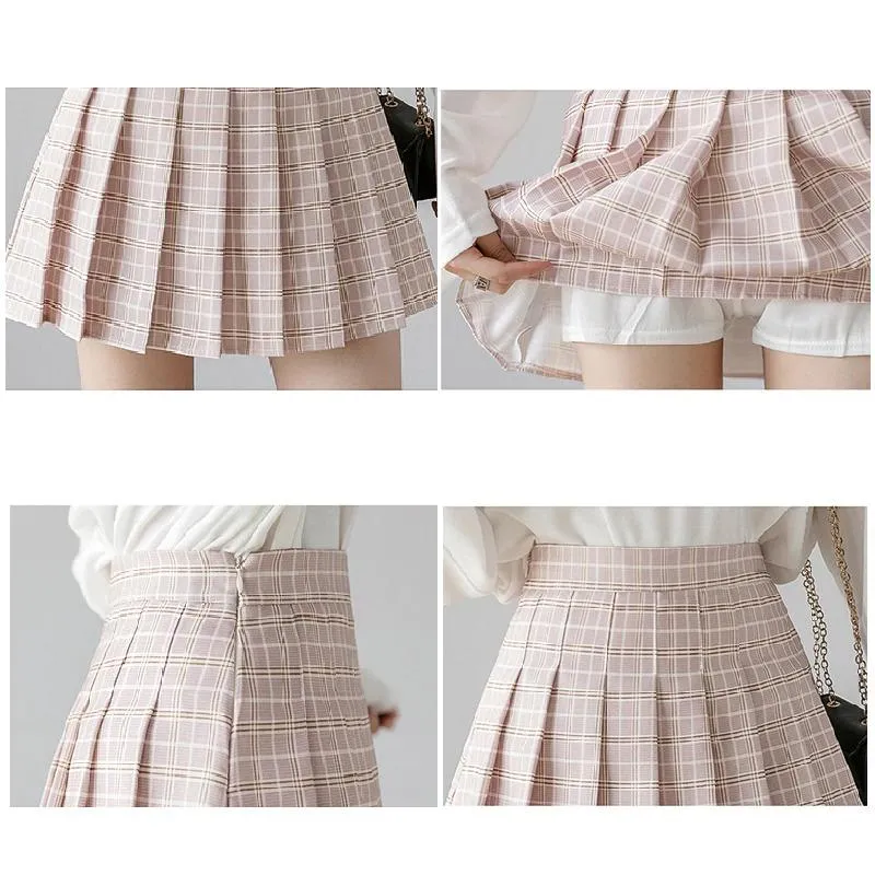 High Waist Plaid Pleated Mini Skirt With Zipper